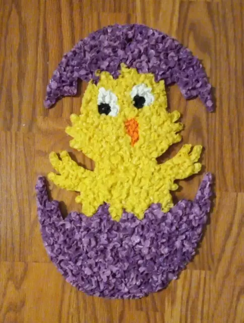 Melted Popcorn Plastic Yellow Easter Chick W/ Purple Egg Window Decor