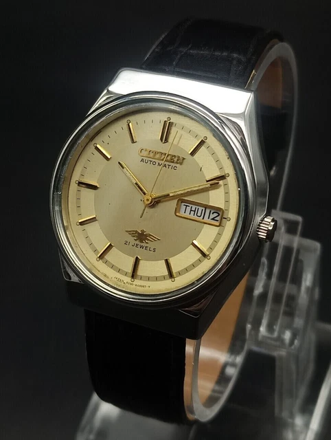 Montre Automatique CITIZEN Pour Homme - 21 Bijoux - Boîtier Et Bracelet Acier - Cadran Gris - État Très Bon