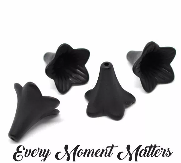 10 x BLACK FROSTED LUCITE ACRYLIC TRUMPET FLOWER BEADS GUARDIAN ANGEL 22mm