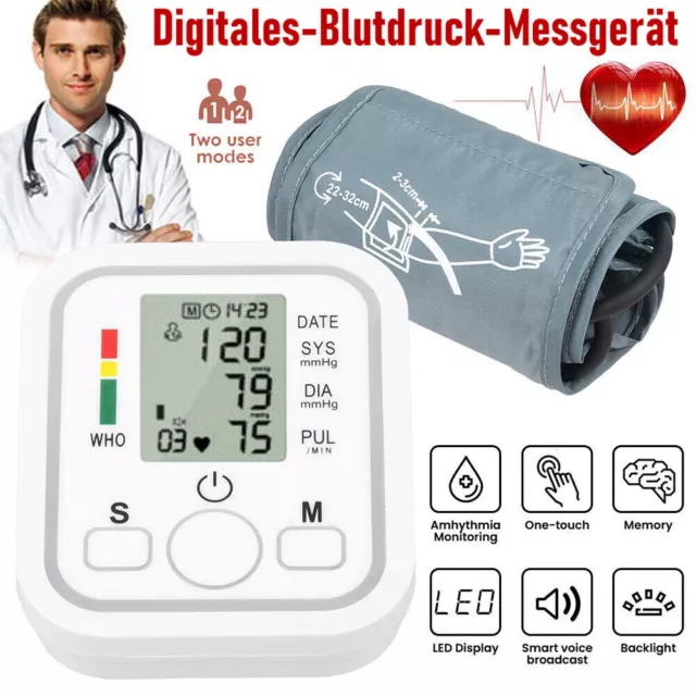 Digital Blutdruckmessgerät Oberarm LCD Blutdruck Monitor Automatische-Pulsmesser 3