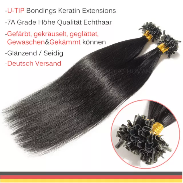 300 Strähnen Remy Echthaar Bonding Keratin Hair Extensions Haarverlängerung Lang 3