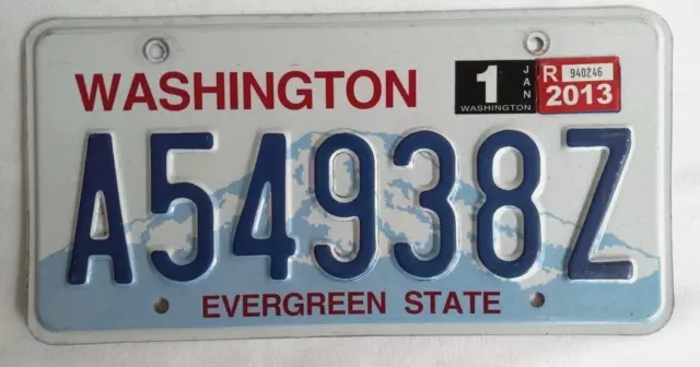 Washington License Plate, "Evergreen State" -A54938Z-Expired- Jan, 2013.