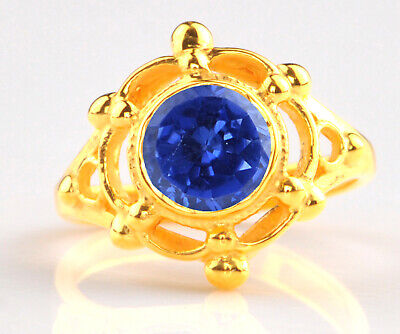 14KT Yellow Gold & Round Cut 1.20Ct Natural Royal Blue Tanzanite Solitaire Ring