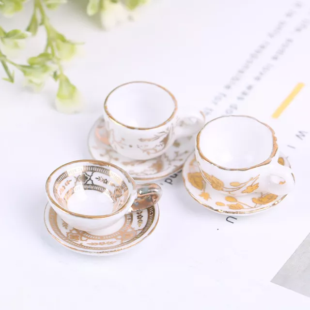 1Set 1/12 Ceramic Tea Cup Dollhouse Miniature Tableware Cup & Saucer Decorat'QU