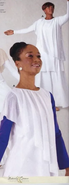 NWT Praise Top Liturgical White Tunic Glitter Silver Drape ch/ladies sizes 74076