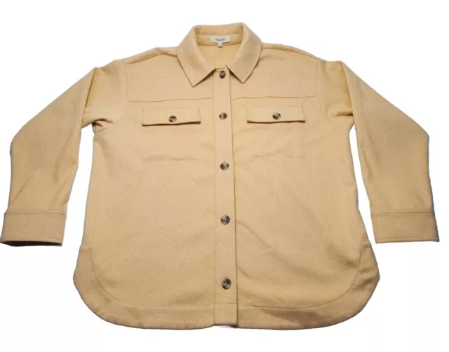MADEWELL HERRINGBONE SHACKET Womens Small Yellow Knit Button Down Shirt ...