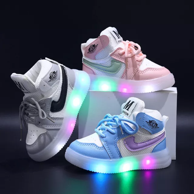 Boys Girls Kids Shoes Toddler Light Up Luminous Trainers LED Flash Sneakers /
