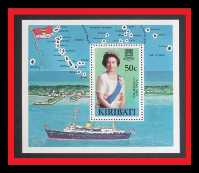 091.KIRIBATI 1982 Tampon M/S Royal Visite, Queen Elizabeth II, Expédié, Flags ,