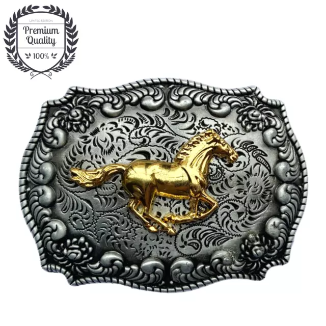 Metal Zinc Alloy Belt Buckle Western Cowboy Gold Horse Casual Fashion Style