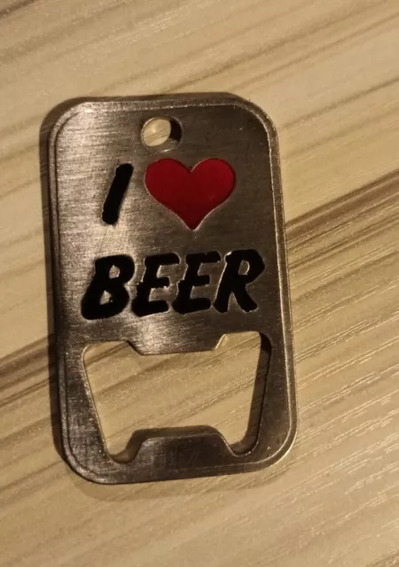 I Love Beer , Funny Mini stainless-steel bottle opener Keyring
