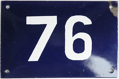 Old blue French house number 76 door gate plate plaque wall enamel steel sign