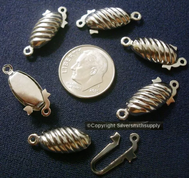 Pearl clasps 6 quality 7/8" swirl style oval safety pad white gold plated FPC253