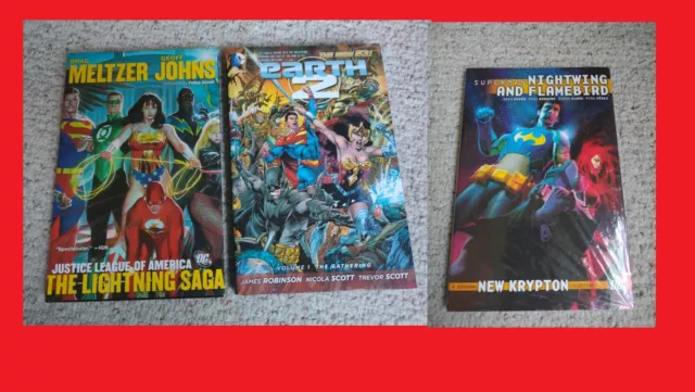 DC Comics HC Lot x3 SIGNED: Justice League Lightning Saga + Earth 2 +Superman!!! 2
