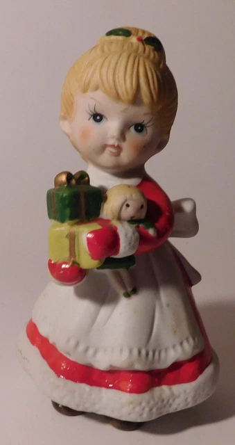 Vintage Homco Little Girl Carrying Present Bisque Christmas Figurine # 5401