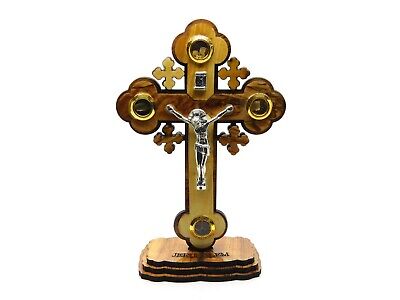 Olive Wood Cross With Stand & Metal Crucifix Hand Made Jerusalem Holy Land