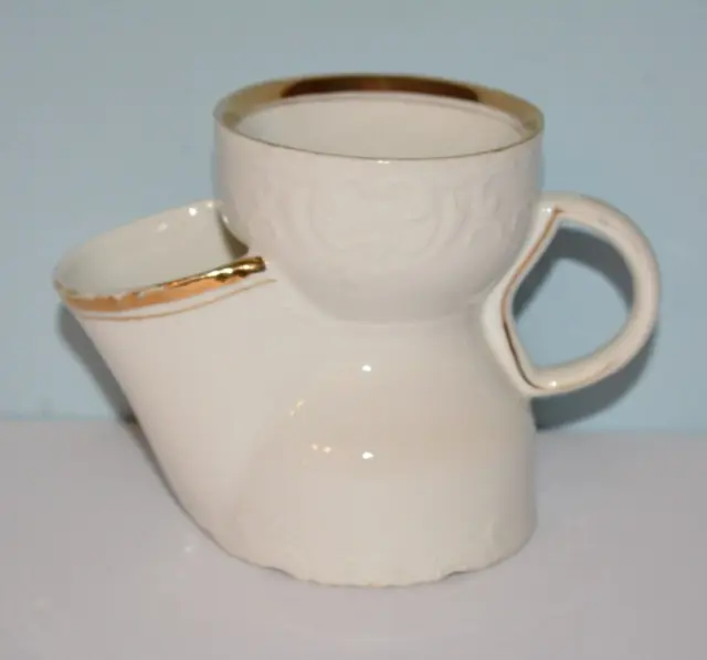 Antique Victorian Shaving Scuttle Cup Mug White Gold