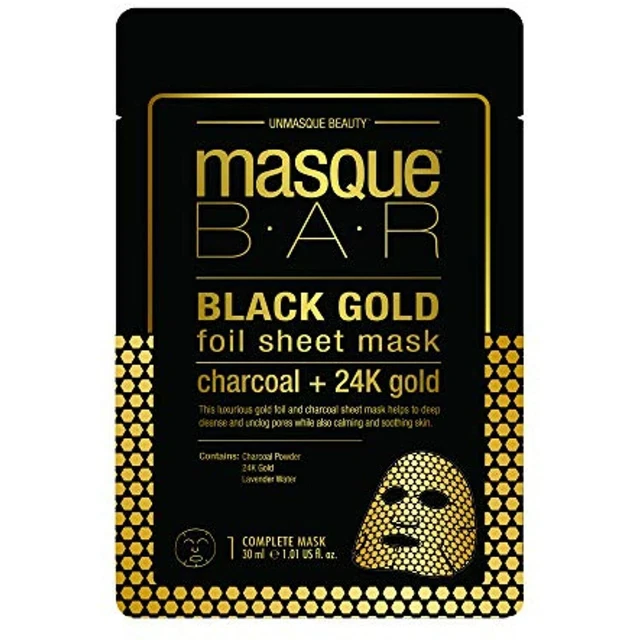 Masque Bar Black Gold Foil Peel Off Sheet Mask Charcoal 24k Gold Lavender 1 Pack