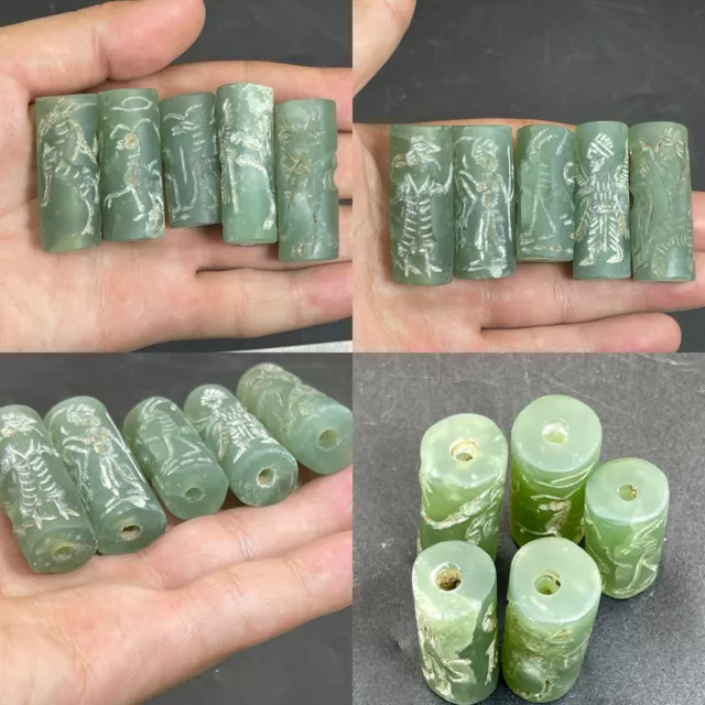 Sale 5 Pieces Ancient Near Eastern Sassanian Jade Intaglio Stone Seal Old Beads