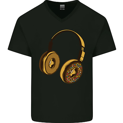 Donut Headphones Music DJ DJing Funny Mens V-Neck Cotton T-Shirt