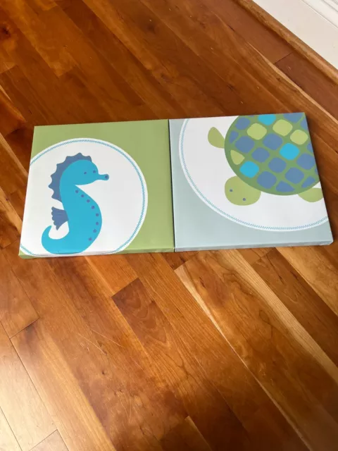 Kids Line Bubbles Ocean Sea Life Nursery Wall Art Turtle Seahorse Blue Green