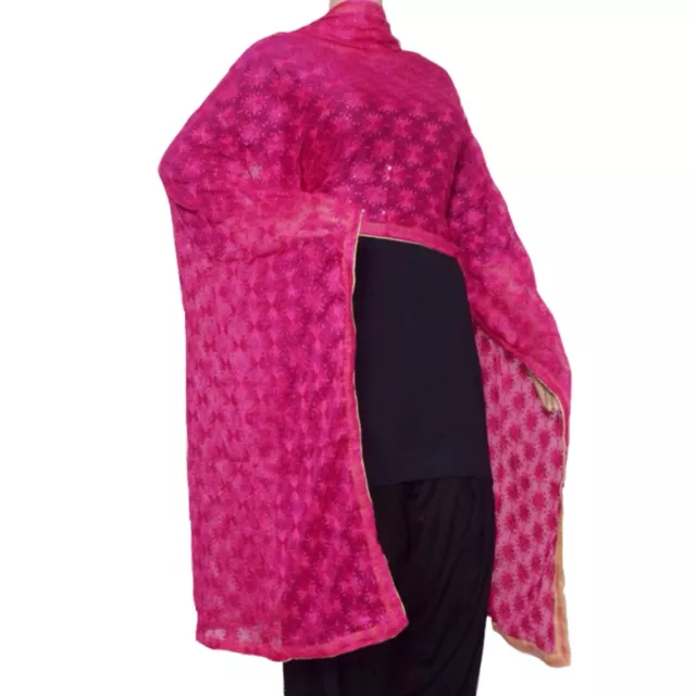 Indian Phulkari Dupatta Pink Chiffon Bestickt Schal Vintage Stahl