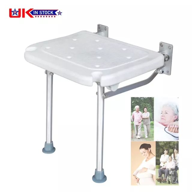 Folding Shower Bench Wall Mounted Flip-up Bath Seat Bathroom Chair Non-slip U2M9