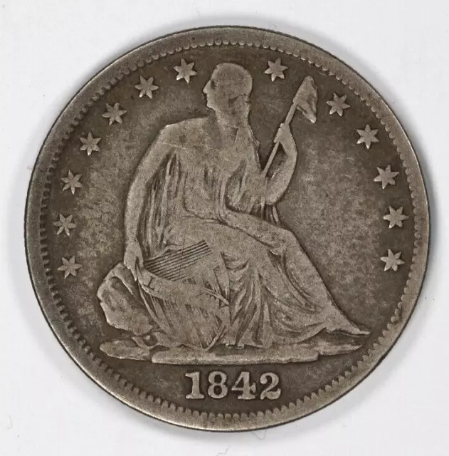 1842 P Seated Liberty Arrows Half Dollar 50c.