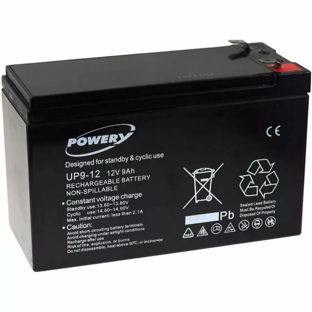 Powery Blei-Gel-Akku für USV APC Back-UPS ES 550 9Ah 12V (ersetzt auch 7,2Ah / 7