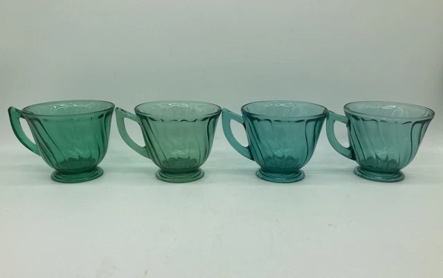 4 qty Jeanette Ultramarine Petal Swirl 1938-1939 depression glass Tea Cups 3"
