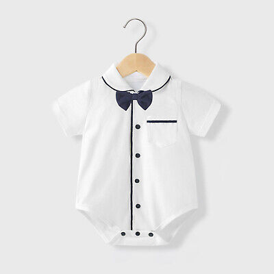 Infant Baby Boys Short Sleeve Romper Shirt Gentleman Formal Bodysuit Jumpsuit