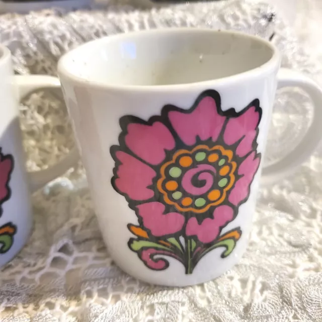 Lot Of 4 Coffee Mugs/ Cups Vintage MCM  Flowers 1960s/1970s Retro Kitsch Decor 2