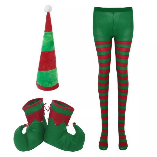 Christmas Elf Hat_Big Shoes with Stripe Full Footed Tights Pantyhose Set Cosplay