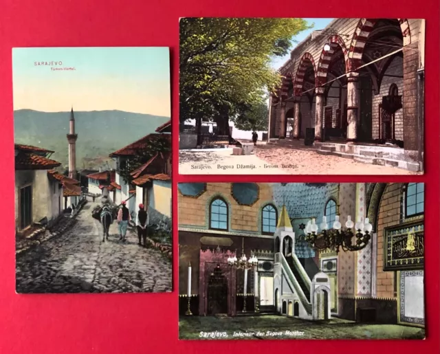 3 x AK SARAJEVO in Bosnien um 1918 Türken Viertel, Begova Moschee ( 103649