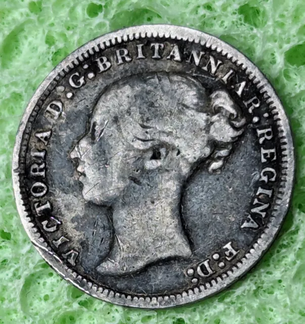 1874 3 Pence Silver 925 Victoria Scarce VG-FINE Coin, Toned