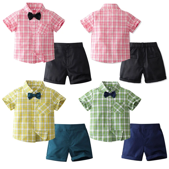 Abiti da gentiluomo bambini bambini maniche corte camicia a quadri set pantaloncini vestiti