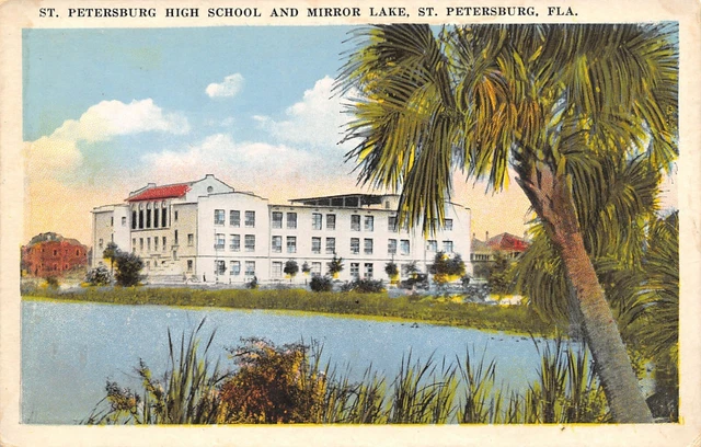 St Petersburg Florida~High School Across Mirror Lake~View From Water~1920s PC