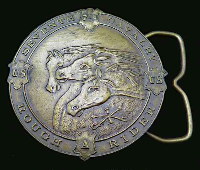 Vintage Pewter Seventh Cavalry Rough Rider Commemorative Belt Buckle 2.5\