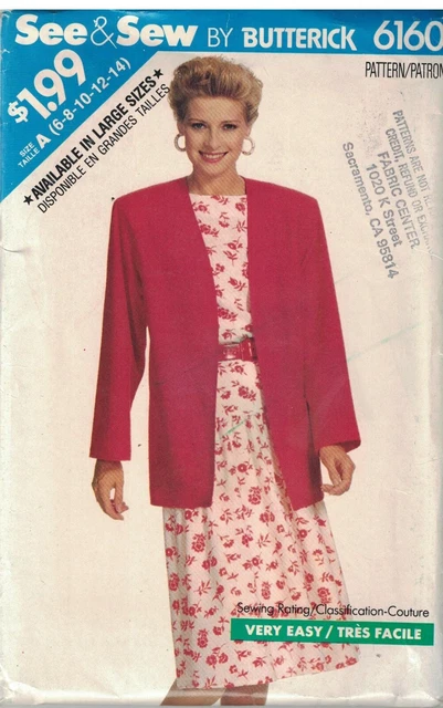 6160 Butterick SEWING Pattern Misses Loose Fitting Jacket Dress See & Sew UNCUT