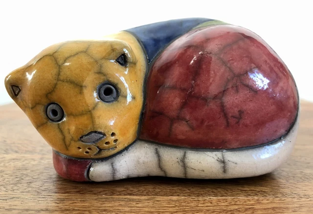 Vintage Handmade South Africa Raku Pottery Painted Colour Cat Figure Sculpture