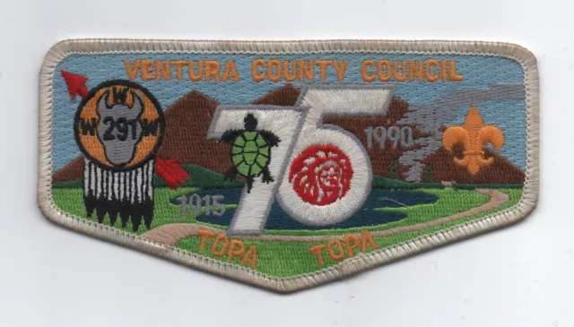 OA Topa Topa Lodge 291 Flap S 34, 75th Anniv. OA (1990), White Brd, PB, Mint!