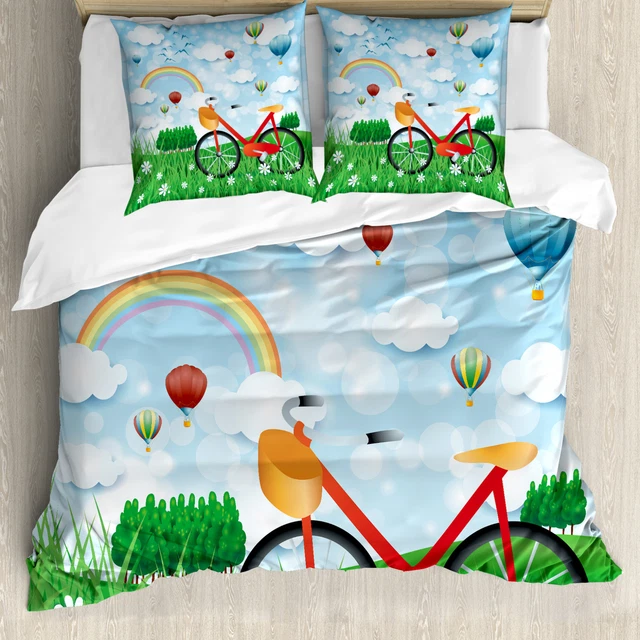 Dessin animé Housse de Couette Paysage de printemps avec vélo
