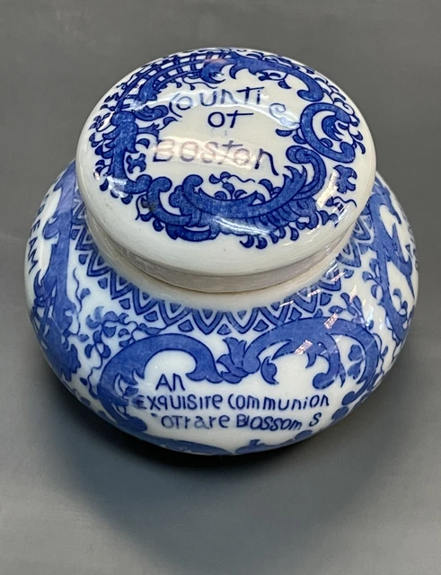 Antique Countie of Boston Magda Toilet Porcelain Cold Cream Jar Pot w/ Lid Blue
