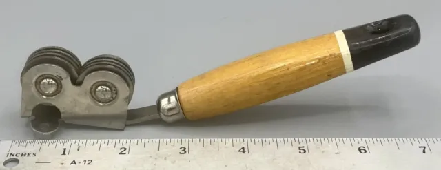 Vintage Ekco A&J Metal Knife Sharpener Pull-Through Wood Handle Good Condition