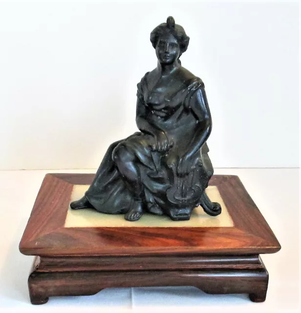 Bronze Copper Patina Spelter Sculpture of Erato Classical Muse Goddess with Lyr