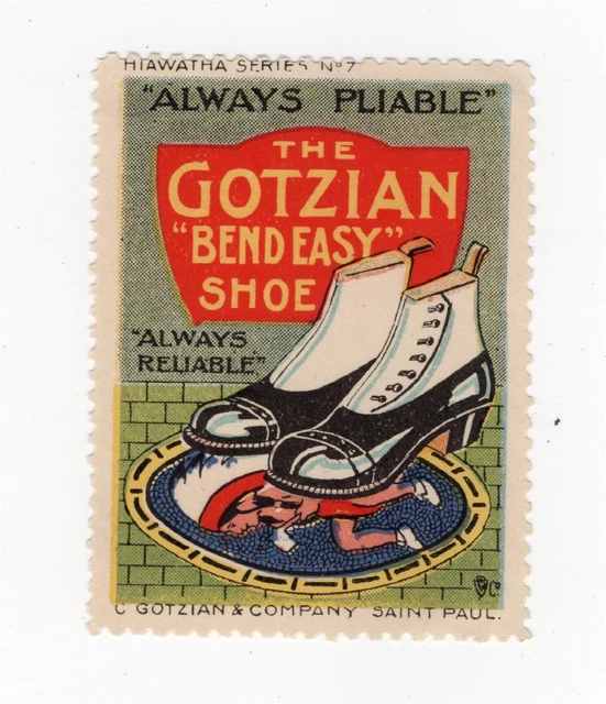 GOTZIAN BEND EASY SHOES ADVERTISING POSTER STAMP w/ INDIAN ST. PAUL MN