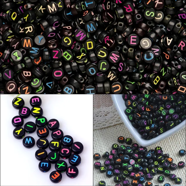 Alphabet Letter Beads Black Colour A-Z Number Kids DIY Jewellery Party Gift 400
