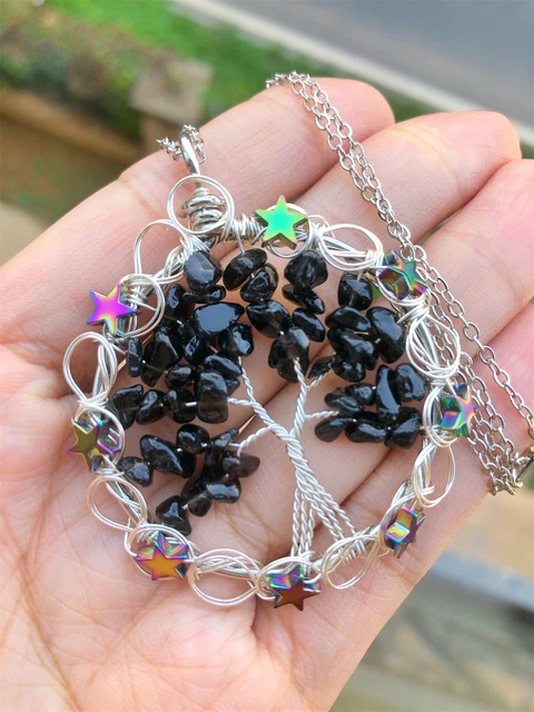 Black Agate Gem Tree Of Life Water-Drop Necklace Chakra Reiki Healing Amulet