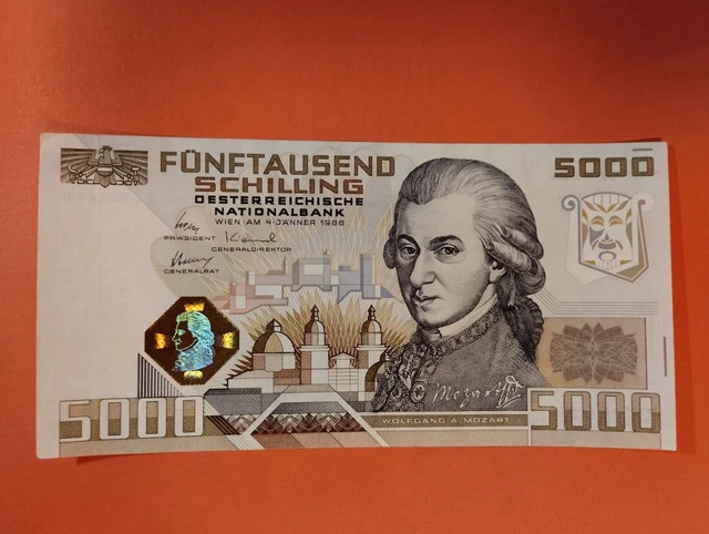 5000 SCHILLING 1988 Österreich MOZART in Top Zustand EUR 685,00