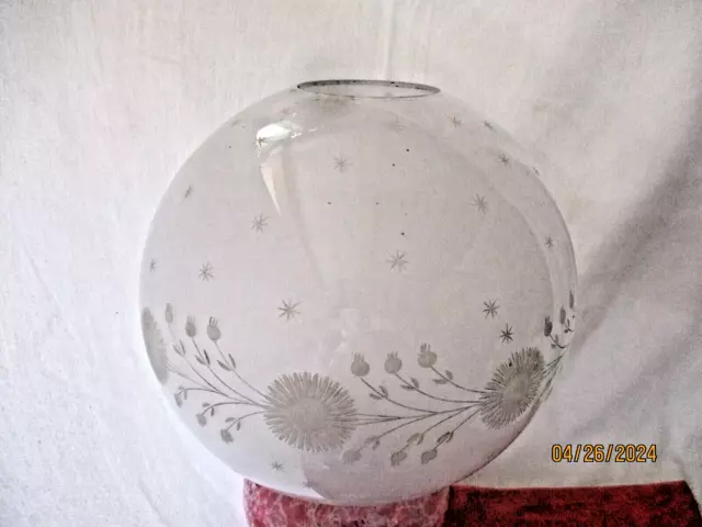 Ancien Grand Globe Verre Decor Degage Napoleon Iii  Pour Lampe A Petrole