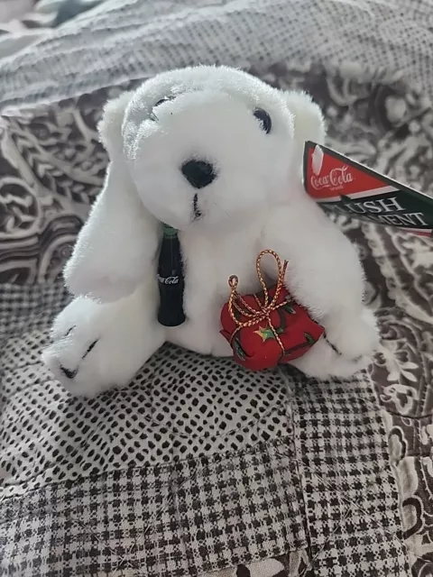 Vintage COCA COLA Polar Bear 3.5" Plush Toy Stuffed Animal Ornament 1995 NWT